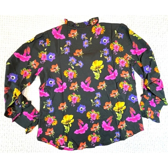 NWT Tolani Collection Cleo Top Black Floral Long Sleeve Ruffle Neck Size Small - Picture 2 of 8